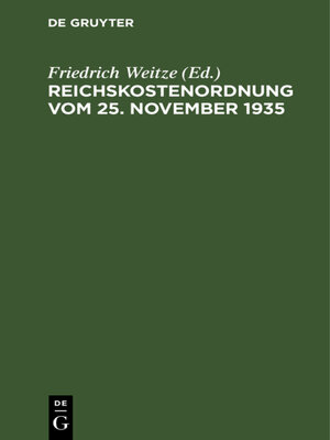 cover image of Reichskostenordnung vom 25. November 1935